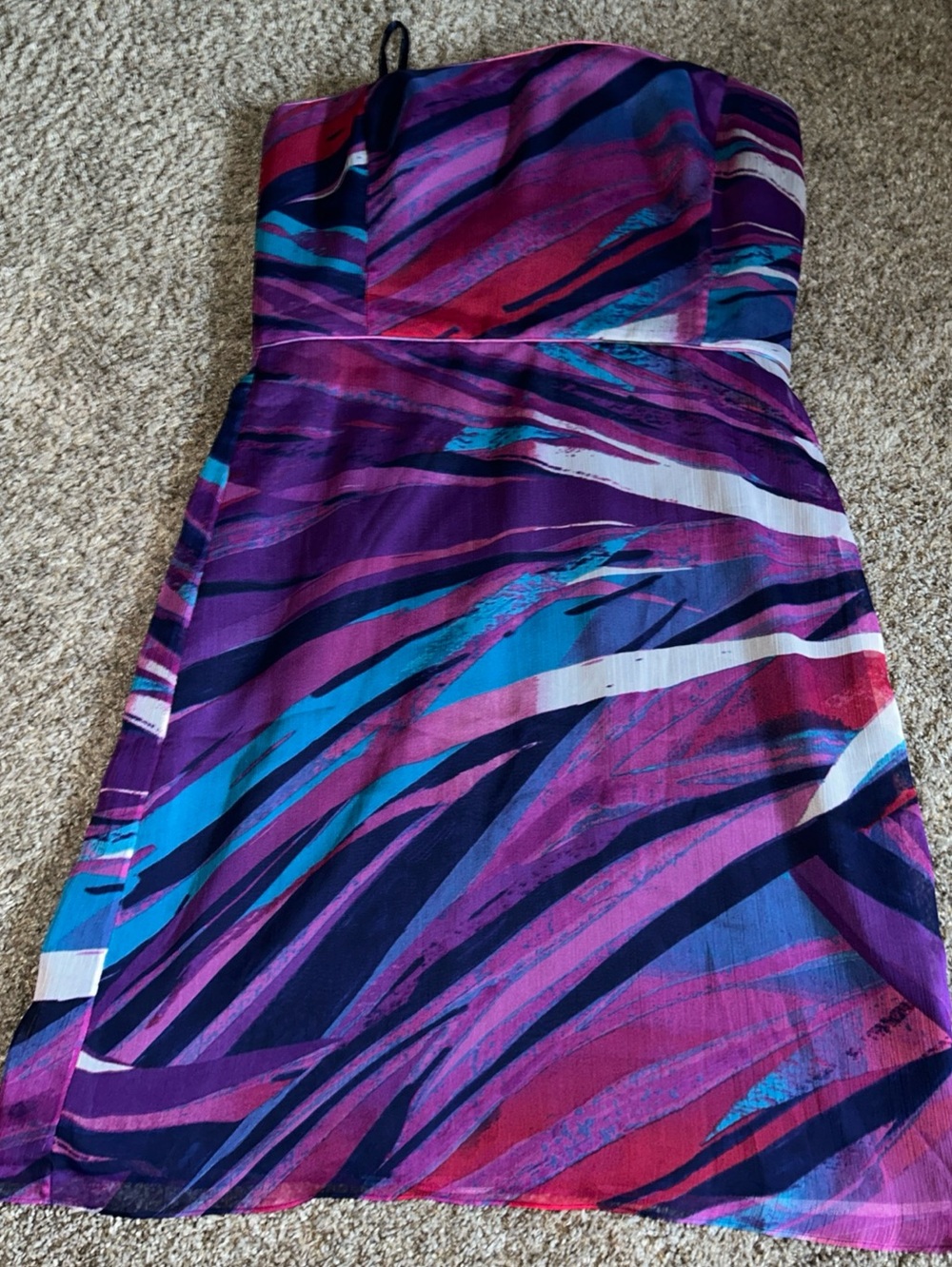 Banana Republic New Strapless Multi-Color Purple, Teal & Navy Print Dress Sz 14